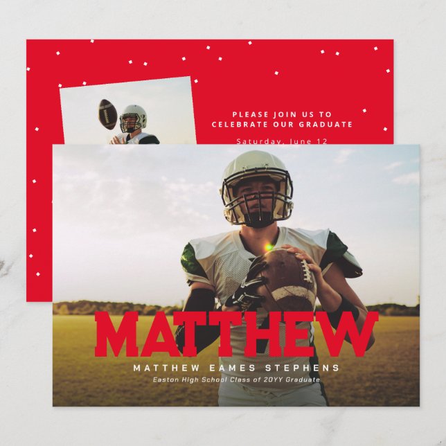 Convites Licença vermelha de formando de nome em negrito (Frente/Verso)