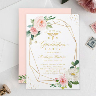 Convites Licenciatura Geométrica Floral Elegante da Faculd