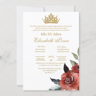 Convites Licitação de Quinceanera de flor vermelha