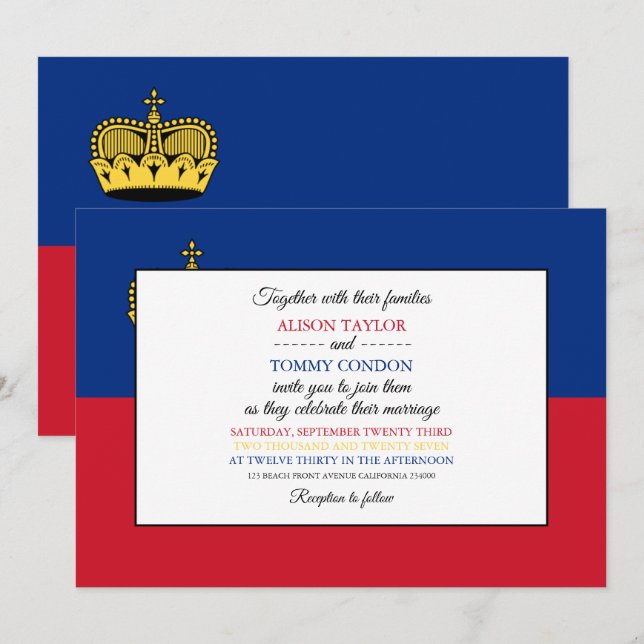 Convites Liechtenstein Flag, Liechtenstein Wedding (Frente/Verso)