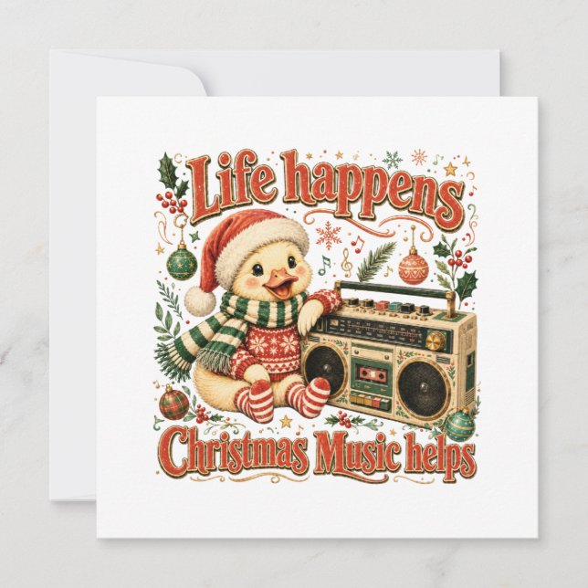 Convites Life Happens Christmas Music Helps (Frente)