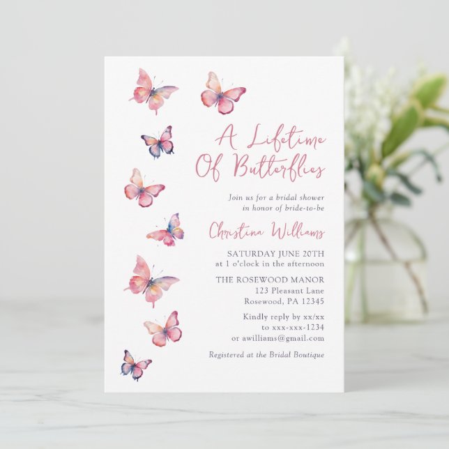 Convites Lifetime of Butterflies Bridal Shower (Em pé/Frente)