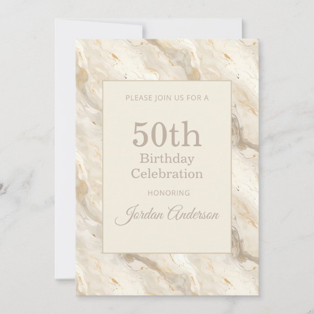 Convites Light Beige Marble 50th Birthday (Frente)