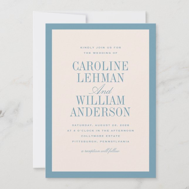 Convites Light Blue Classic Elegant Wedding  Invitation (Frente)