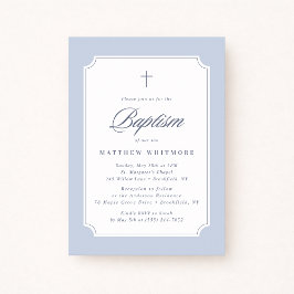 Convites Light Blue Clipped Corners Baptism Invitation