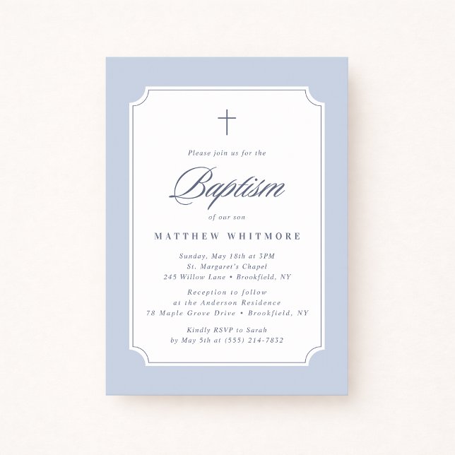 Convites Light Blue Clipped Corners Baptism Invitation (Criador carregado)