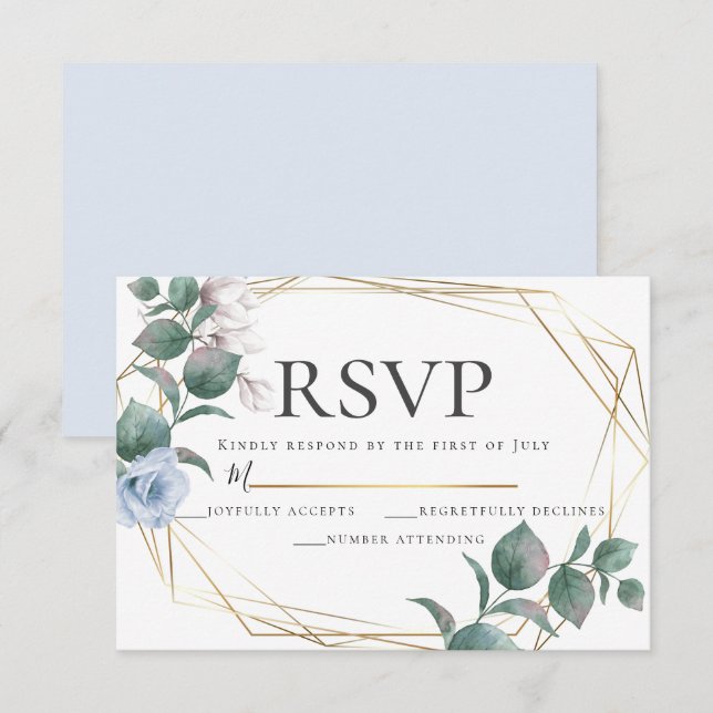 Convites Light Blue e Blush Peony Magnolia Weding RSVP (Frente/Verso)