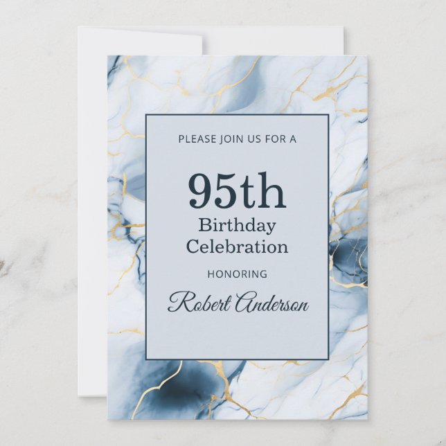 Convites Light Blue Marble 95th Birthday (Frente)
