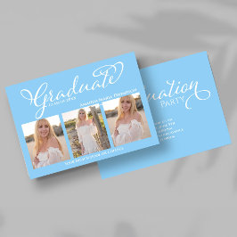 Convites Light Blue Script Photo Collage Graduation Card