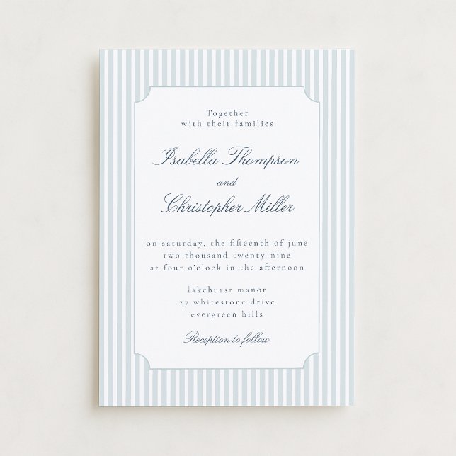 Convites Light Blue Stripe Framed Wedding Invitation (Criador carregado)