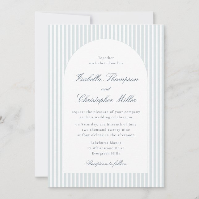 Convites Light Blue Striped Arch Wedding Invitation (Frente)