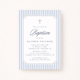 Convites Light Blue Striped Baptism Invitation