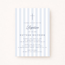 Convites Light Blue Striped Boy Baptism Invitation