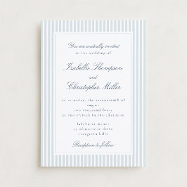 Convites Light Blue Striped Modern Script Wedding Invitatio