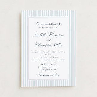 Convites Light Blue Striped Modern Script Wedding Invitatio