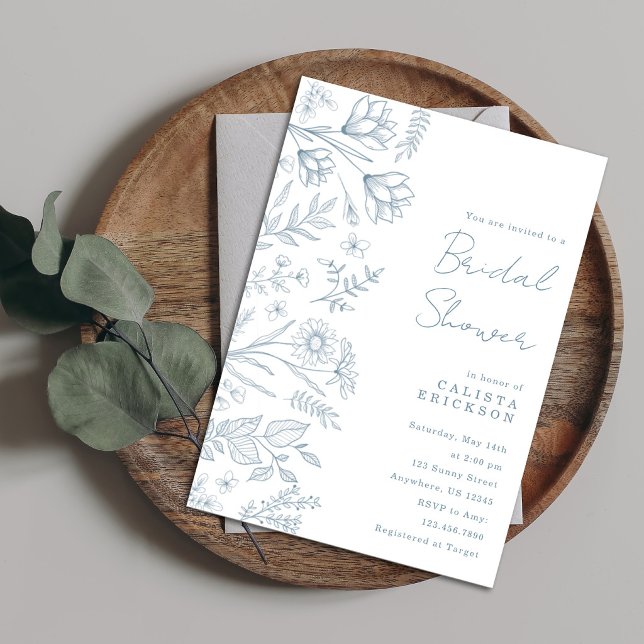 Convites Light Blue Toile Bridal Shower Invitation (Criador carregado)