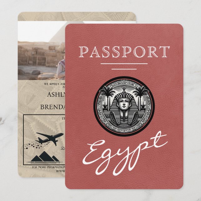 Convites Light Burgundy Egypt Passport Wedding Invitation (Frente/Verso)