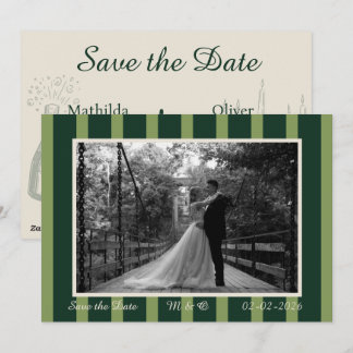 Convites Light & Dark Green Thin Stripe Invitation