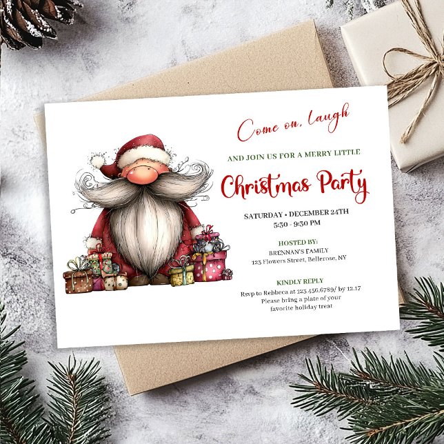 Convites Lighthearted Quirky Santa Hand Drawn Holiday  (Lighthearted Quirky Santa Hand Drawn Holiday Invite)