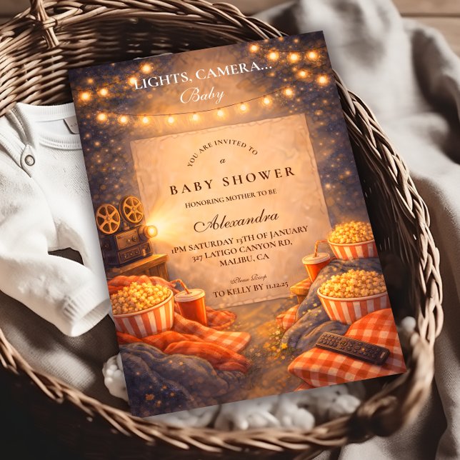 Convites Lights Camera Baby Shower (Criador carregado)