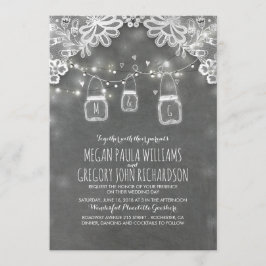 Convites Lights Mason Jars Elegante Lace Rustic Weding