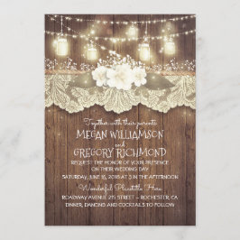 Convites Lights Mason Jars Lace Rustic Country Casamento Ch