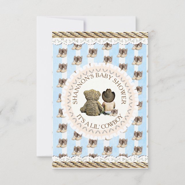 Convites Lil' Cowboy Country and Western Chá de fraldas (Frente)
