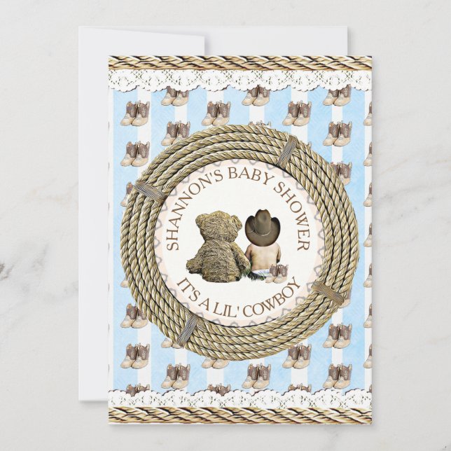 Convites Lil' Cowboy Country and Western Chá de fraldas (Frente)