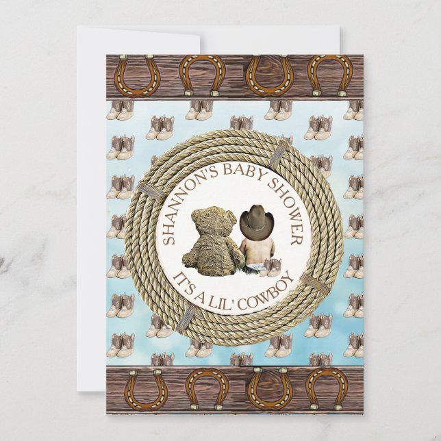 Convites Lil' Cowboy Country and Western Chá de fraldas (Frente)