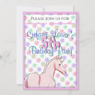 Convites Lil Palomino Unicorn Aniversário (rosa/roxo)