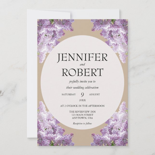 Convites Lilac and Beige Wedding (Frente)