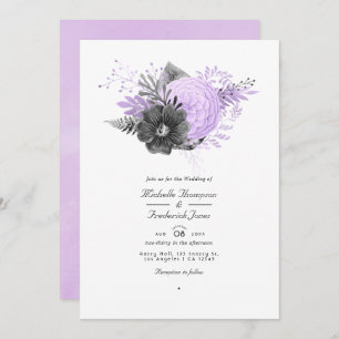 Convites Lilac and Charcoal Floral  QR Code RSVP Wedding