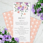 Convites Lilac and Peach Rose Bouquet Dinner Menu<br><div class="desc">Lilac and peach rose garden bouquet dinner menu for a purple springtime wedding reception.</div>