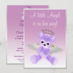Convites Lilac Angel Teddy Bear Chá de fraldas