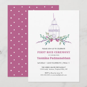 Convites Lilac Bird Cage, 1º Arroz Annaprashan