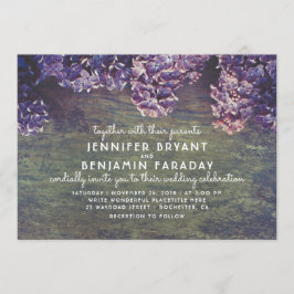 Convites Lilac Blooming Branches Rustic Wood Casamento