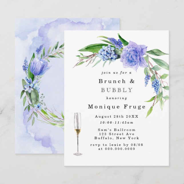 Convites Lilac Blue Hyacinth Peony Brunch e Bubbles Invites (Frente/Verso)