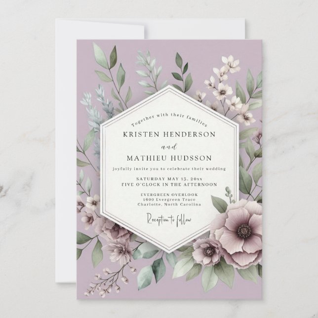 Convites Lilac Botanical Meadow Wedding (Frente)