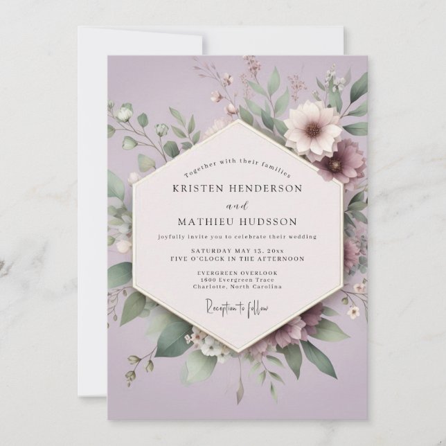 Convites Lilac Botanical Romance Wedding (Frente)