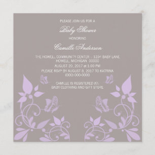 Convites Lilac Butterfly Chá de fraldas Invite