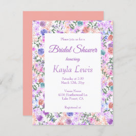 Convites Lilac Colorido, Pêssego, Rosa, Chá de panela Azul