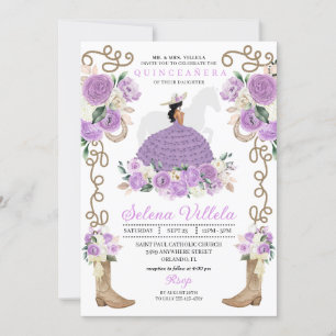 Convites Lilac Cowgirl Princesa Horse Charro Quinceañera