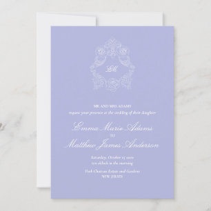 Convites Lilac Crest Monograma Clássico Casamento Periwinkl
