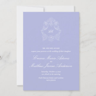 Convites Lilac Crest Monograma Clássico Casamento Periwinkl