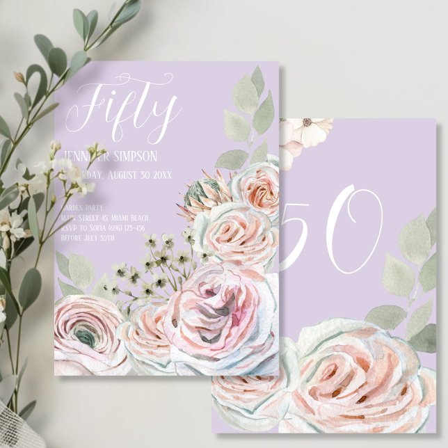 Convites Lilac Delicate watercolor flor palepink Aniversári (Lilac Delicate watercolor flower palepink Birthday Invitation)