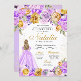 Convites Lilac Dourada Princesa Glitter Tiara Quinceanera