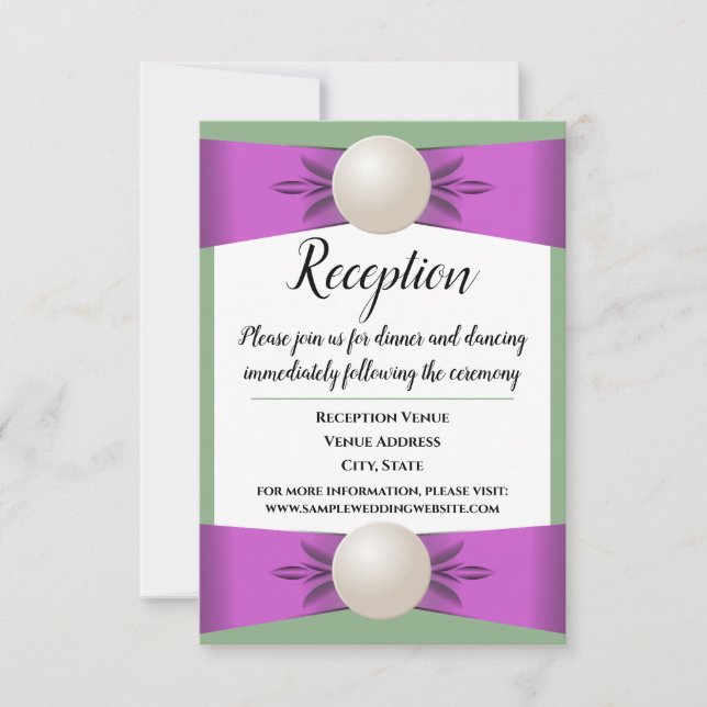 Convites Lilac e Recepção de casamento verde de pérolas (Frente)
