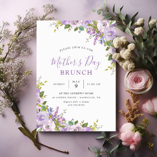 Convites Lilac Floral Dia de as mães Brunch Party