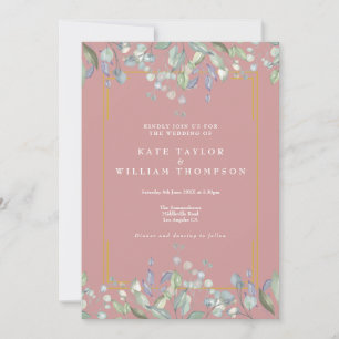 Convites Lilac Floral Elegante Rosa Pó Casamento Tudo Em Um