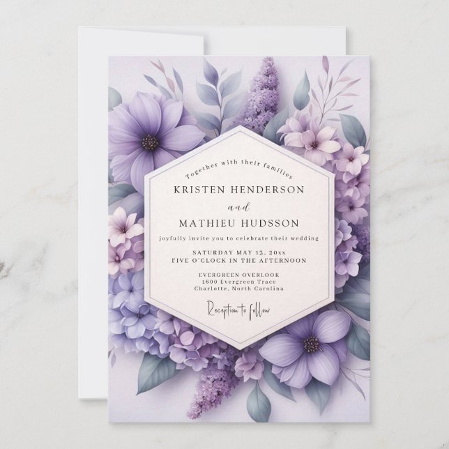 Convites Lilac Floral Meadow Wedding (Frente)